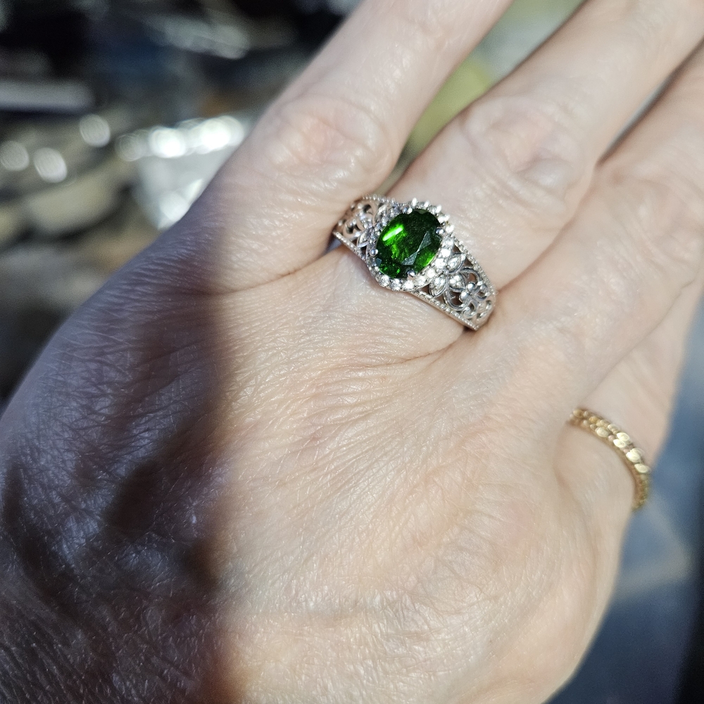 Elegant Green RUSSIAN DIOPSIDE Gemstone Silver Ring 925 MARKING